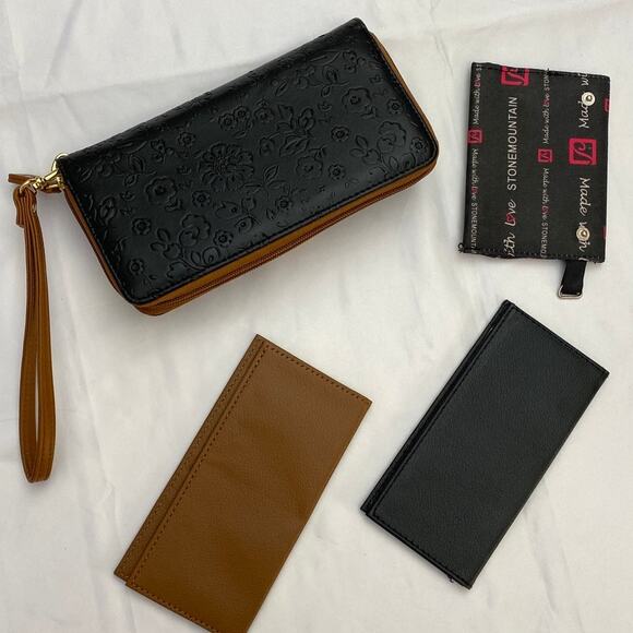 Stone Mountain Leather Blend Wallet Bundle ID Cardholder Engraved Floral Western - Picture 3 of 12